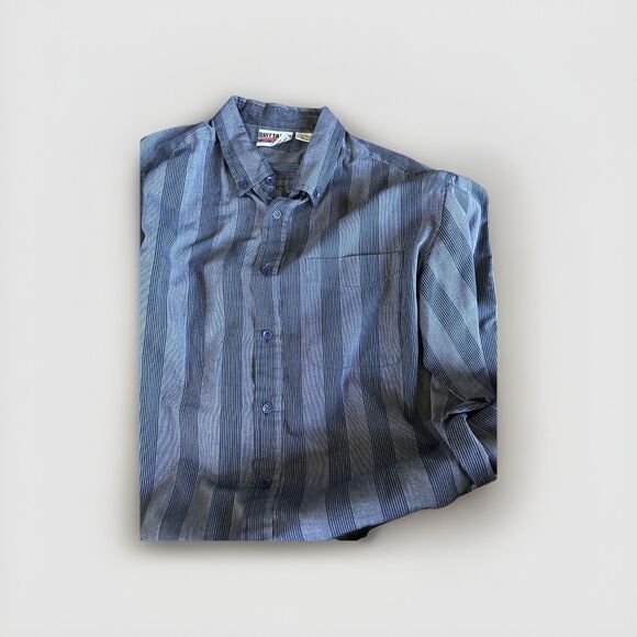 Brittania XL Blue Gray Striped Button Down Shirt 90s Retro Casual Street Style - Picture 16 of 16